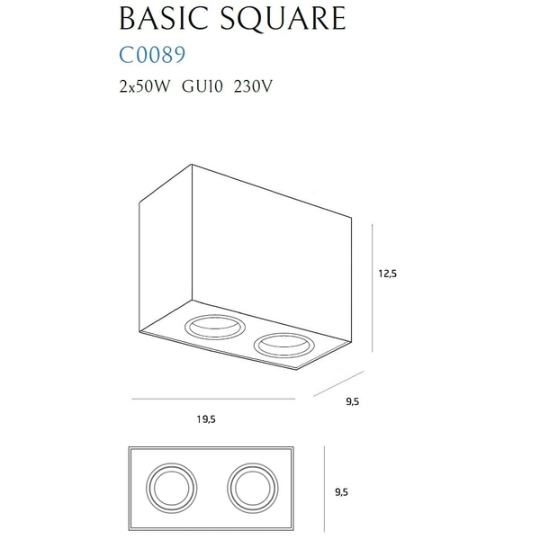 Sufitowa oprawa sypialniana BASIC SQUARE C0089 Maxlight podwójna czarna