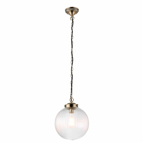 Kulista lampa wisząca Brydon 71123 Endon łańcuch szkło przezroczysty mosiądz