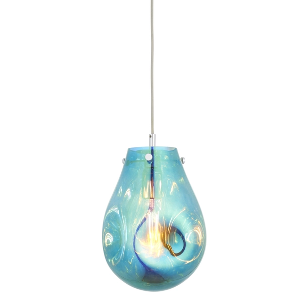 Zwisowa lampa gruszka L&-199517 Light& szkło benzynowe niebieskie