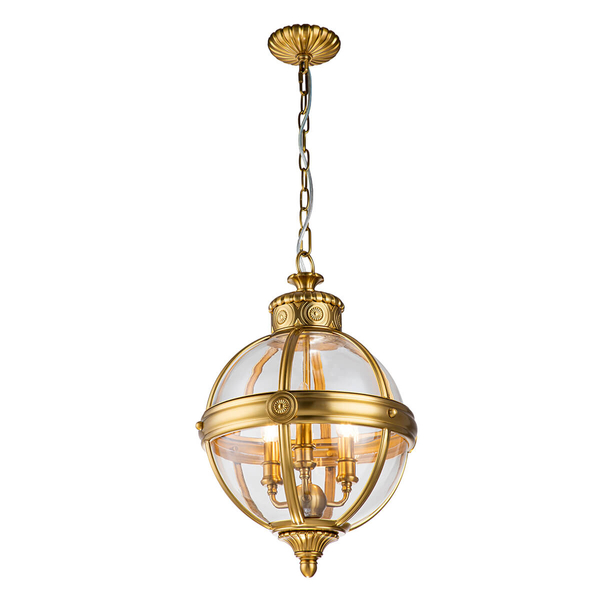 Lampa wisząca kula Adams FE-ADAMS-3P-BB Feiss przezroczysta mosiądz