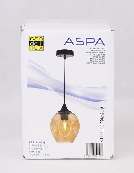 Szklana lampa wisząca Aspa 31-00583 Candellux do jadalni czarna brązowa