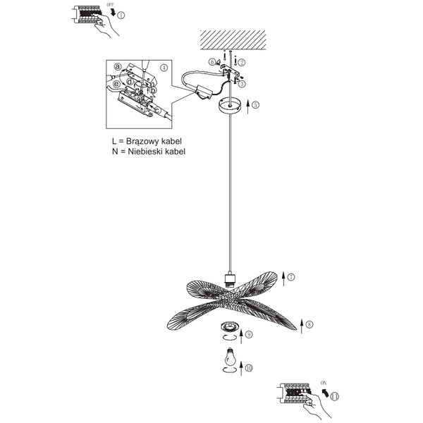 Rattanowa lampa wisząca Raya LP-2704/1P NT boho japandi drewniana
