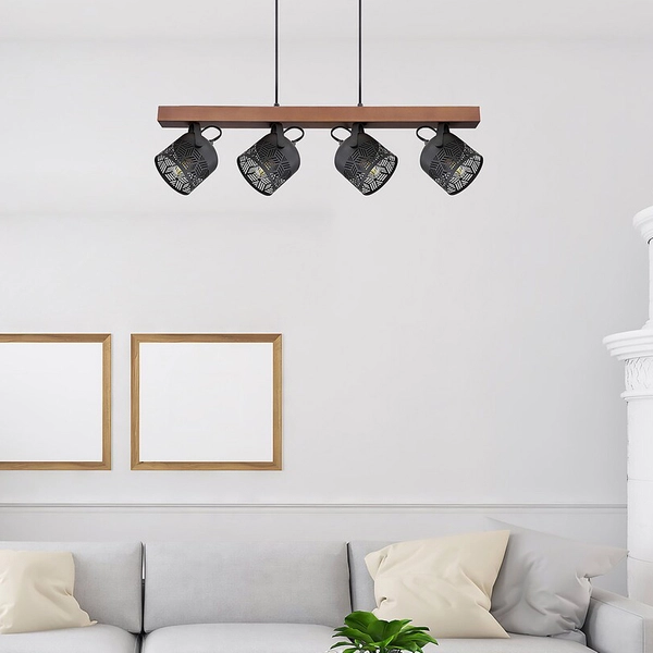 Drewniana lampa wisząca Rotem 3300 belka do kuchni nad wyspę czarna