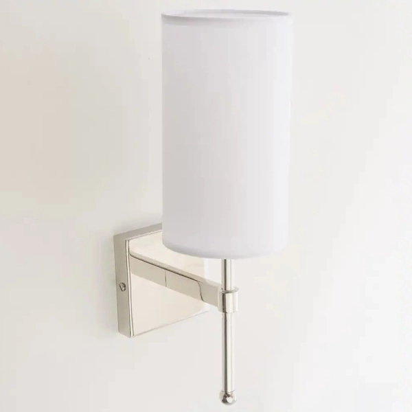 Klasyczna LAMPA ścienna DENVER W01987NI-WH  Cosmolight abażurowy kinkiet do salonu nikiel