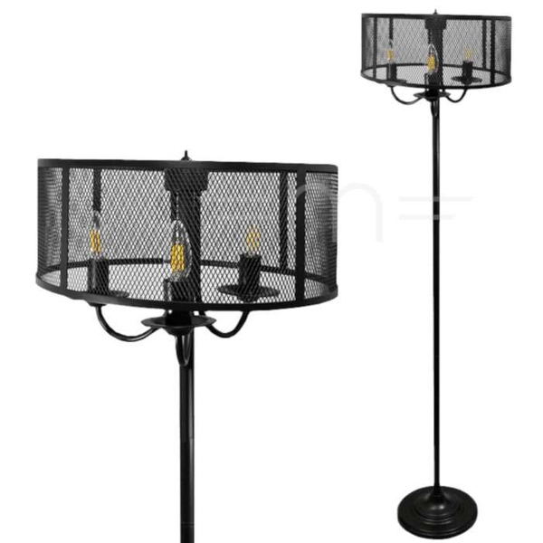 Stojąca LAMPA podłogowa SOHO 310880 Polux okrągła OPRAWA salonowa siatka loft czarna
