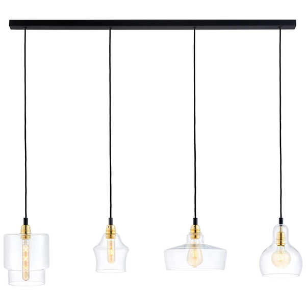 Wisząca LAMPA loftowa LONGIS 10876405 Kaspa skandynawska OPRAWA szklany ZWIS kaskada złota przezroczysta czarna