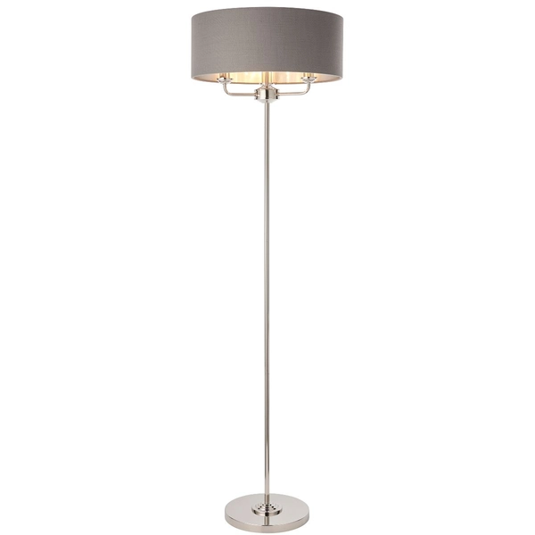 Stojąca lampa z abażurem Highclere 94378 Endon klasyczna szara nikiel