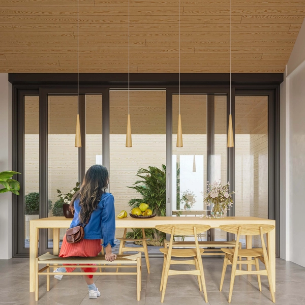 Skandynawska lampa wisząca Sula SL.1100 Sollux stożek drewniany