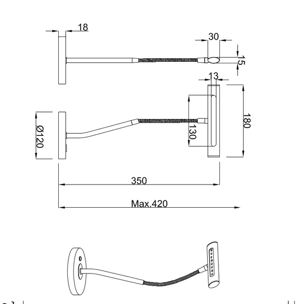 Złoty wysięgnik Curtis 579790108 LED 4W biurkowa lampa z włącznikiem