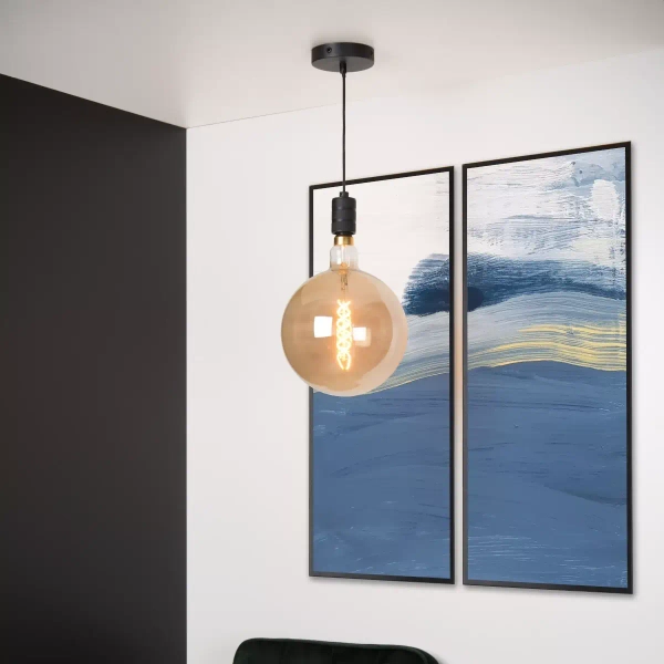 Okrągła lampa wisząca Jova 08426/01/30 Lucide szklana złota czarna