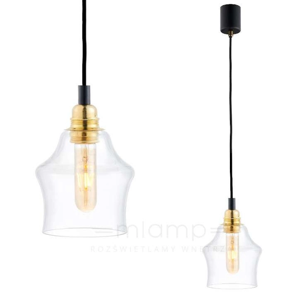 Wisząca LAMPA loftowa LONGIS 10872105 Kaspa skandynawska OPRAWA szklany zwis złoty przezroczysty czarny