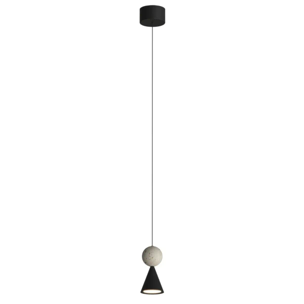 Wisząca lampa nowoczesna BINGO czarna szara P0683 1xLED 8W 3000K trawertyn kula