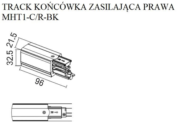 Zasilanie szynoprzewodu uziemienie prawe 4 wires Track Power Adaptor MHT1-C/R-BK Maxlight do systemu 3-fazowego 230V czarne