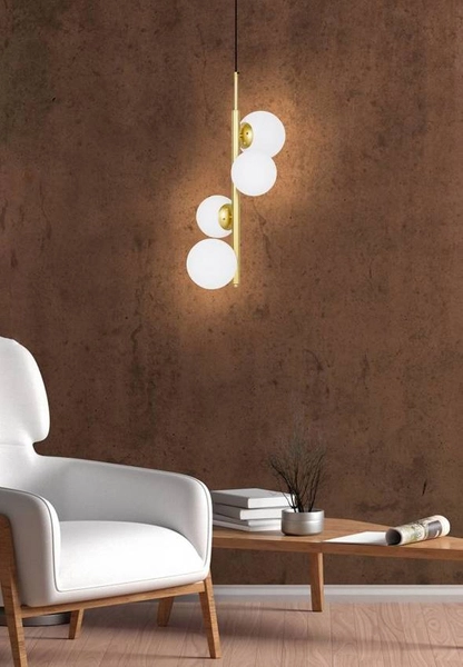 Wisząca lampa do sypialni Cordel szklane kule białe molekuły