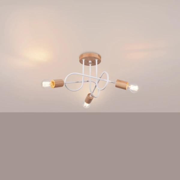 Potrójna lampa sufitowa EMBER SL.1474 biało-drewniana 3xE27