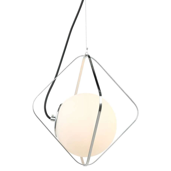 LAMPA wisząca CANTO PEN-5696-1-BKCR Italux szklana OPRAWA kula ZWIS ball klatka chrom czarna biała