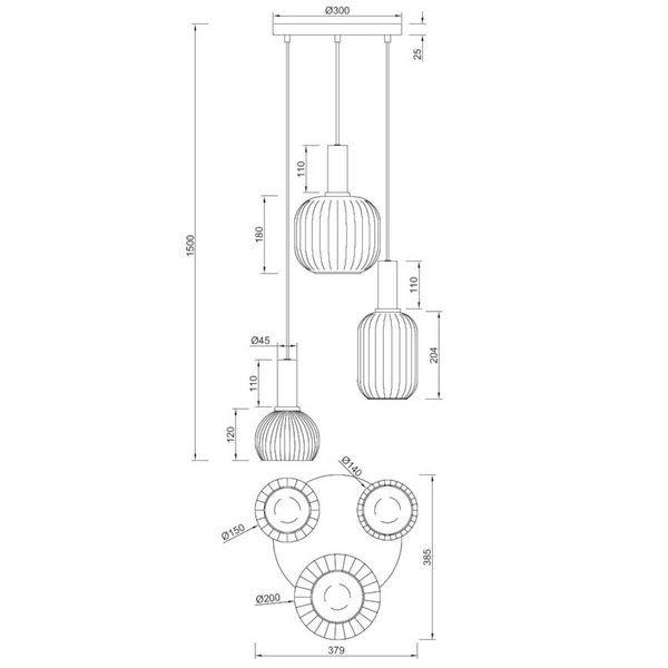 Lampa zwisająca kuchenna DIVA 319830308 kaskada zwis czarny złoty biały