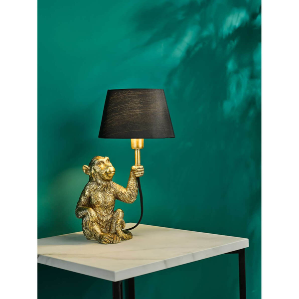 Stołowa lampka z abażurem Zira ZIR4235 małpka metalowa złota