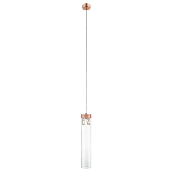 Szklana Lampa wisząca GEM P0389-01D-L7AC tuba przezroczysta miedziana