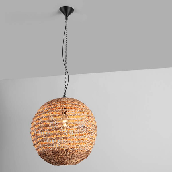 Okrągła lampa wisząca GUARDIA LE44576 ball kula naturalna czarna