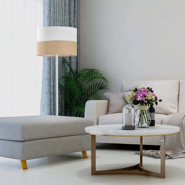 Podłogowa lampa jutowy klosz Linobianco 5241 TK Lighting brązowa biała