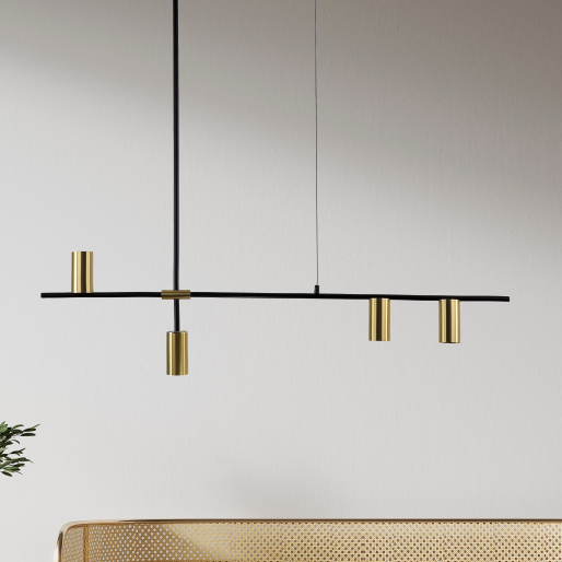 Wisząca lampa do sypialni ARIZONA LP-074/4PL BK/GD złote tuby na listwie zwis