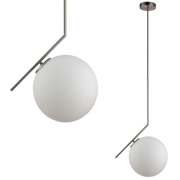 Wisząca LAMPA loftowa CONDI MDM-7475/1-M-SN MDECO metalowa OPRAWA zwis szklana kula ball satyna biała