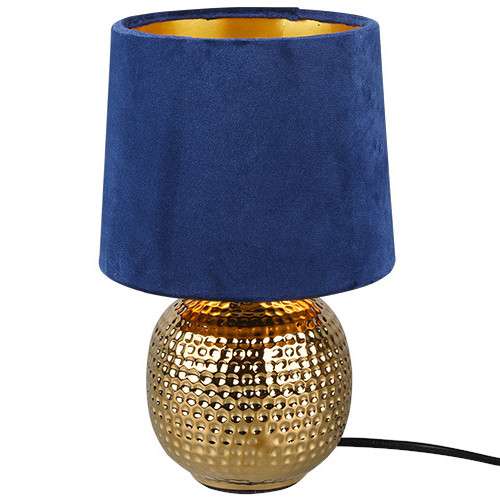 Stojąca LAMPA stołowa EUDORA DL012-50821 RL Light nocna LAMPKA abażurowa na biurko niebieska złota