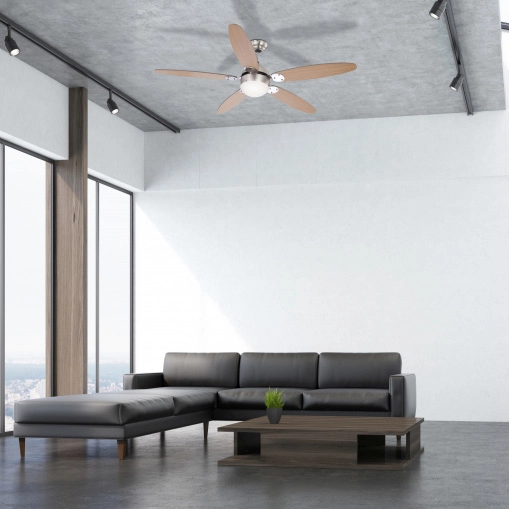 LAMPOWENTYLATOR sufitowy AZURA 0308 Globo drewniana OPRAWA plafon WIATRAK z regulacją obrotów chrom nikiel brązowy