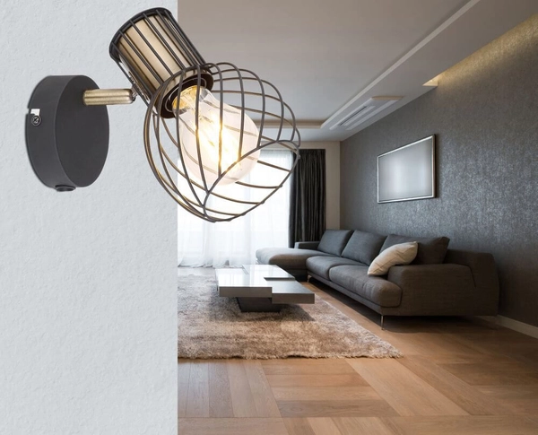 Ścienny kinkiet druciany Argusto 54013-1 czarny złoty