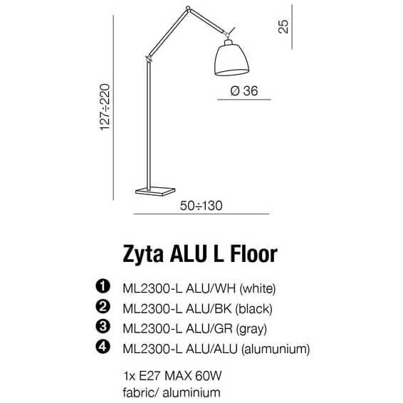 Podłogowa lampa industrialna Zyta AZ2310+AZ2600 ruchoma aluminium czarna
