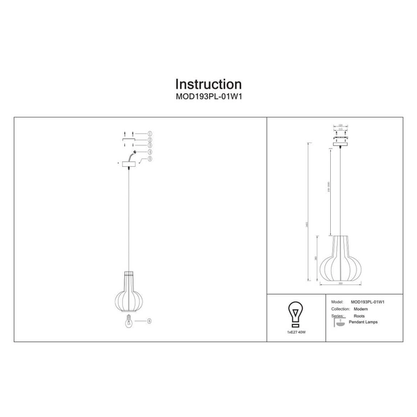 Lampa zawieszana Roots MOD193PL-01W1 japandi do sypialni czarna beżowa