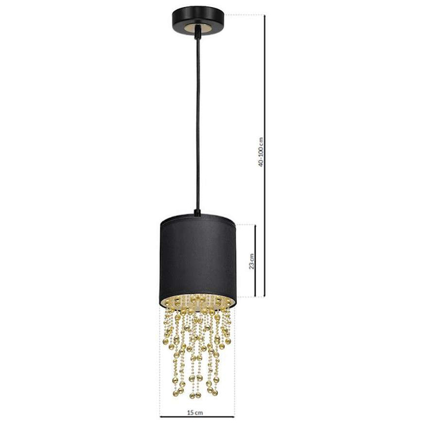 Glamour LAMPA wisząca ALMERIA MLP6439 Milagro okrągła OPRAWA materiałowy ZWIS kryształki crystals czarne