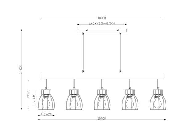 Wisząca lampa drewniana Mina 15326-5N czarna drewniana