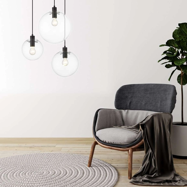 Industrialna LAMPA wisząca PUERTO LP-004/3P BK Light Prestige szklana OPRAWA loftowy ZWIS kaskada kule przezroczyste czarne