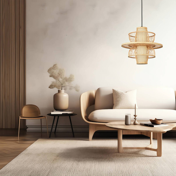 Wisząca lampa skandynawska Astra LP-3110/1P NT boho drewniana beżowa