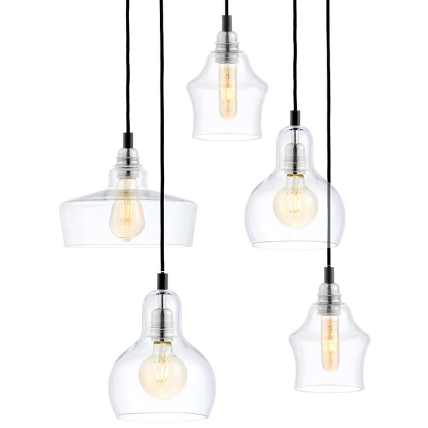 Lofrowa LAMPA wisząca LONGIS 10526509 Kaspa szklana OPRAWA skandynawski ZWIS kaskada chrom przezroczysta czarna