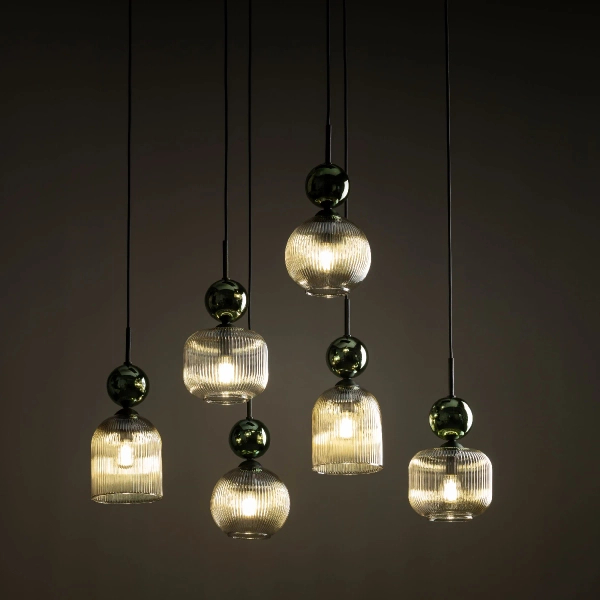 Glamour lampa zwisająca Sophia Green 11150 klosze żebrowane zielony