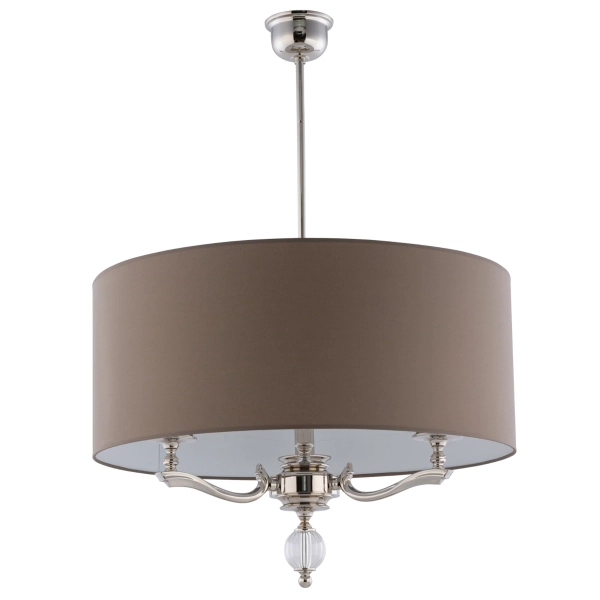 Klasyczna lampa wisząca Tivoli TIV-ZWD-3 (N) z abażurem brązowa nikiel