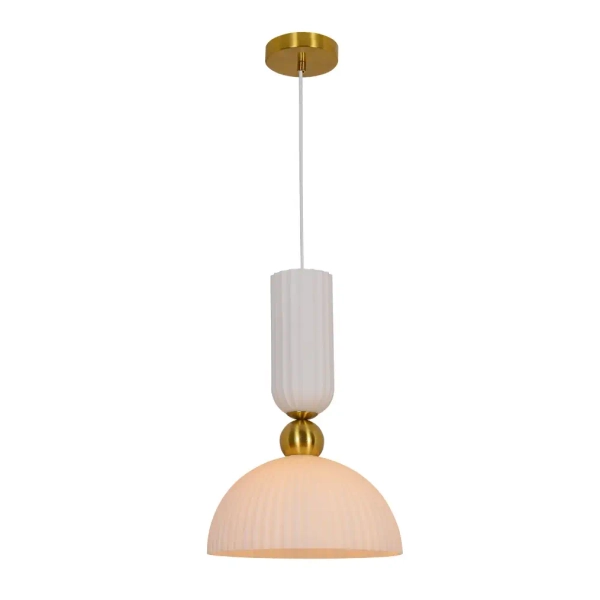 Wisząca lampa ryflowana Piega LP-939/1P L white szklana biała złota