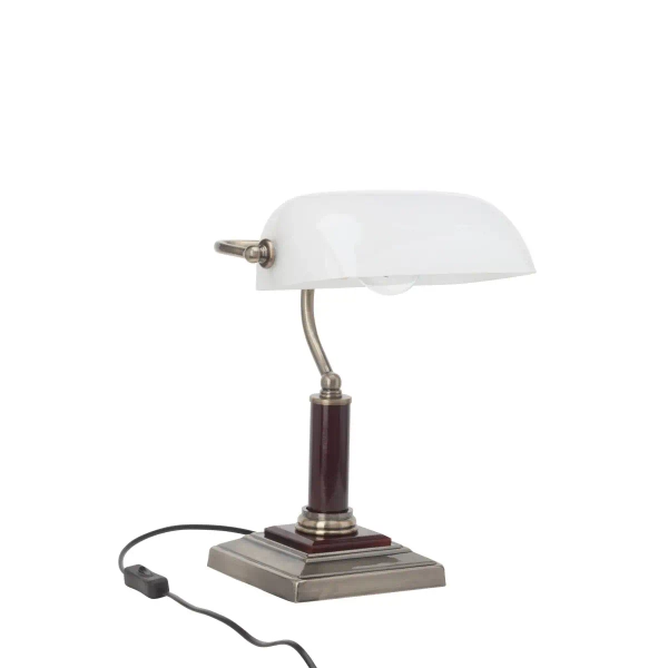 Regulowana lampa stołowa Bankir 92679/31 szklana mosiądz biały