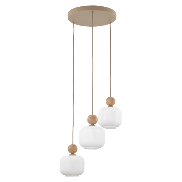 Ekologiczna lampa wisząca Ballo 11050 mleczne kule drewniana brązowy
