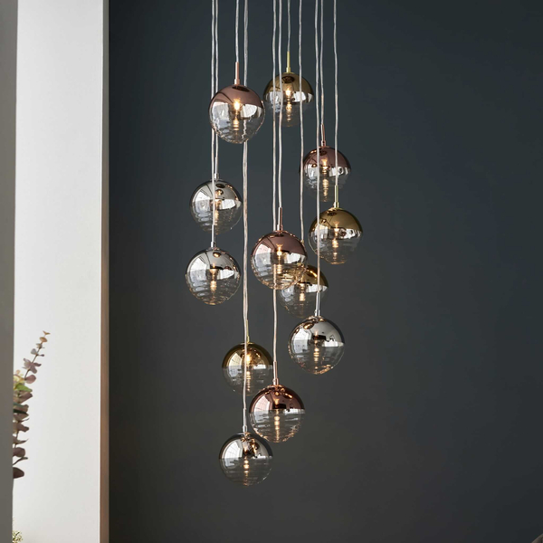 Zwisająca lampa wielopunktowa Paloma 98115 Endon kule chrom złoty przezroczysty