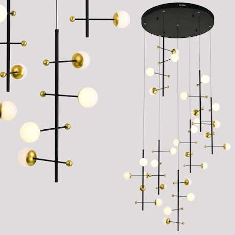 Modernistyczna LAMPA wisząca HELMOND PND-43883-28 Italux metalowa OPRAWA kaskada LED 89W 3000K molekuły ZWIS czarny złoty