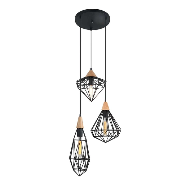 LAMPA wisząca MAELLE MDM-2591/3 BK Italux metalowa OPRAWA druciana hygge ZWIS kaskada geometryczna czarna