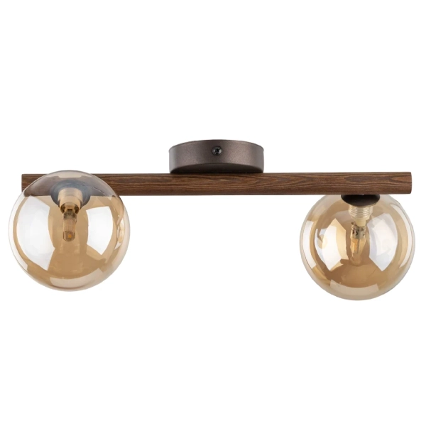 Kulista sufitowa lampa Estera Wood 11092 podwójna drewniana bursztynowa