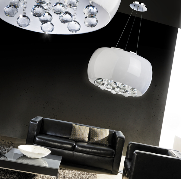 Wisząca lampa salonowa Quince do salonu biała crystals