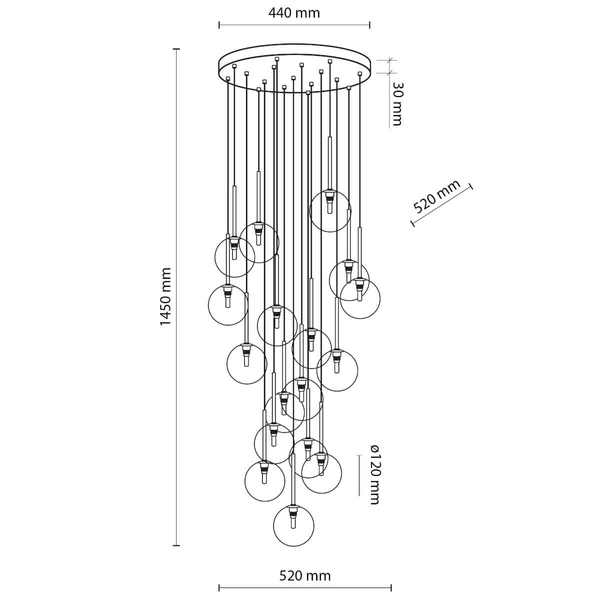 Kaskadowa lampa wisząca Nilos 5945 bubble przezroczysta złota