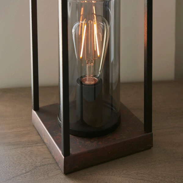 Industrialna stołowa lampa Caleb 93036 ramka czarna brązowa