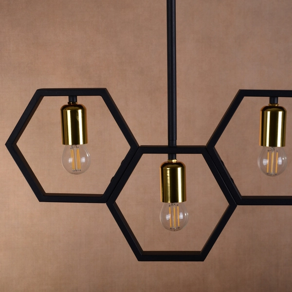 Lampa wisząca potrójna Honey 312549 Polux geometryczna czarna złota